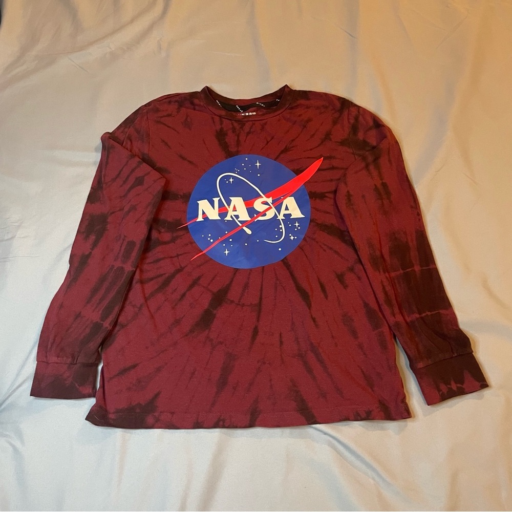 Kids Maroon and Black Tie-Dye Long Sleeve Shirt Size M 8/10